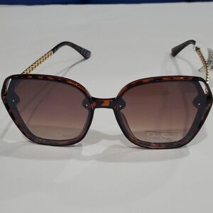Jessica Simpson J6199 brown tortoiseshell chainlink arm oversized sunglasses new